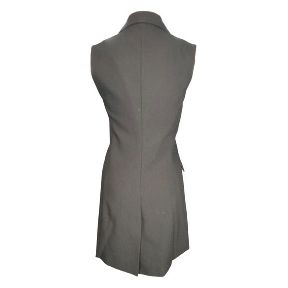 Topshop SZ 4 Black Sleeveless Blazer Dress Gold Button Double Lined Faux Pockets - Picture 2 of 10